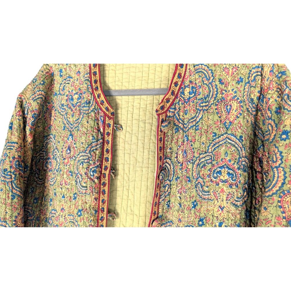 Vintage green floral print reversible quilted jacket cardigan - Picture 4 of 7